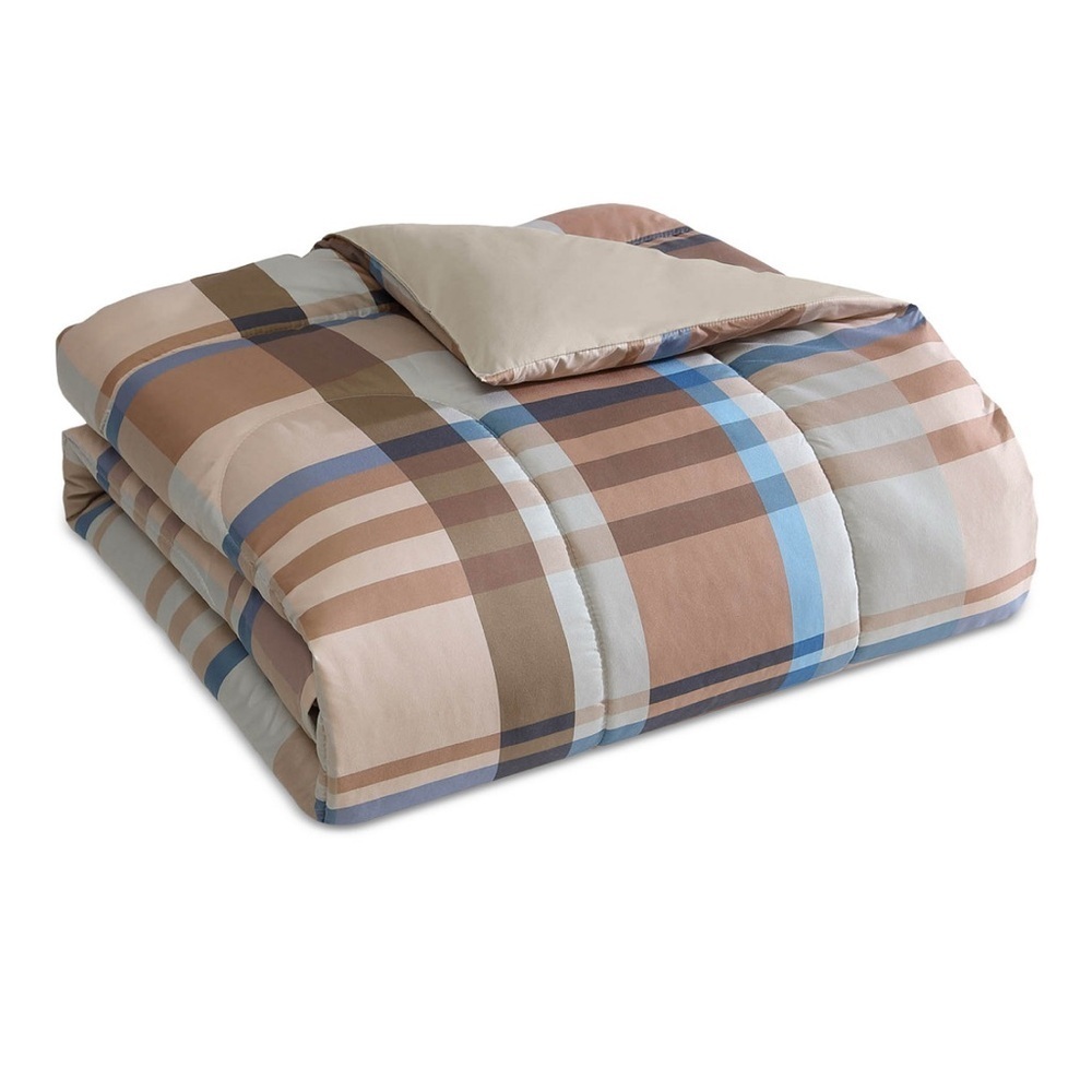 Plaid Pattern Comforter Set - Rust and Cream King Size - Picture 6 of 7